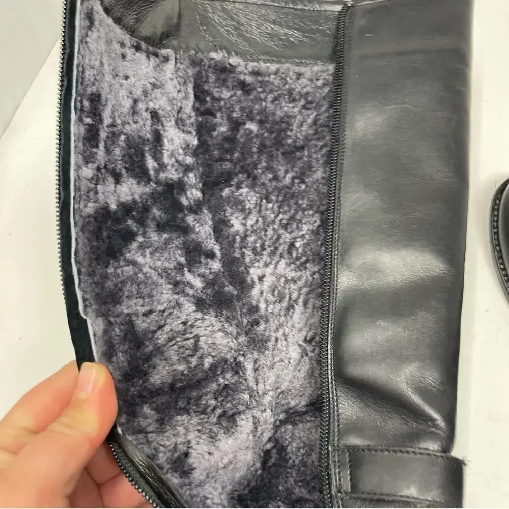 Missouri girl Italian fur lined black crock leather embossed tall riding boots